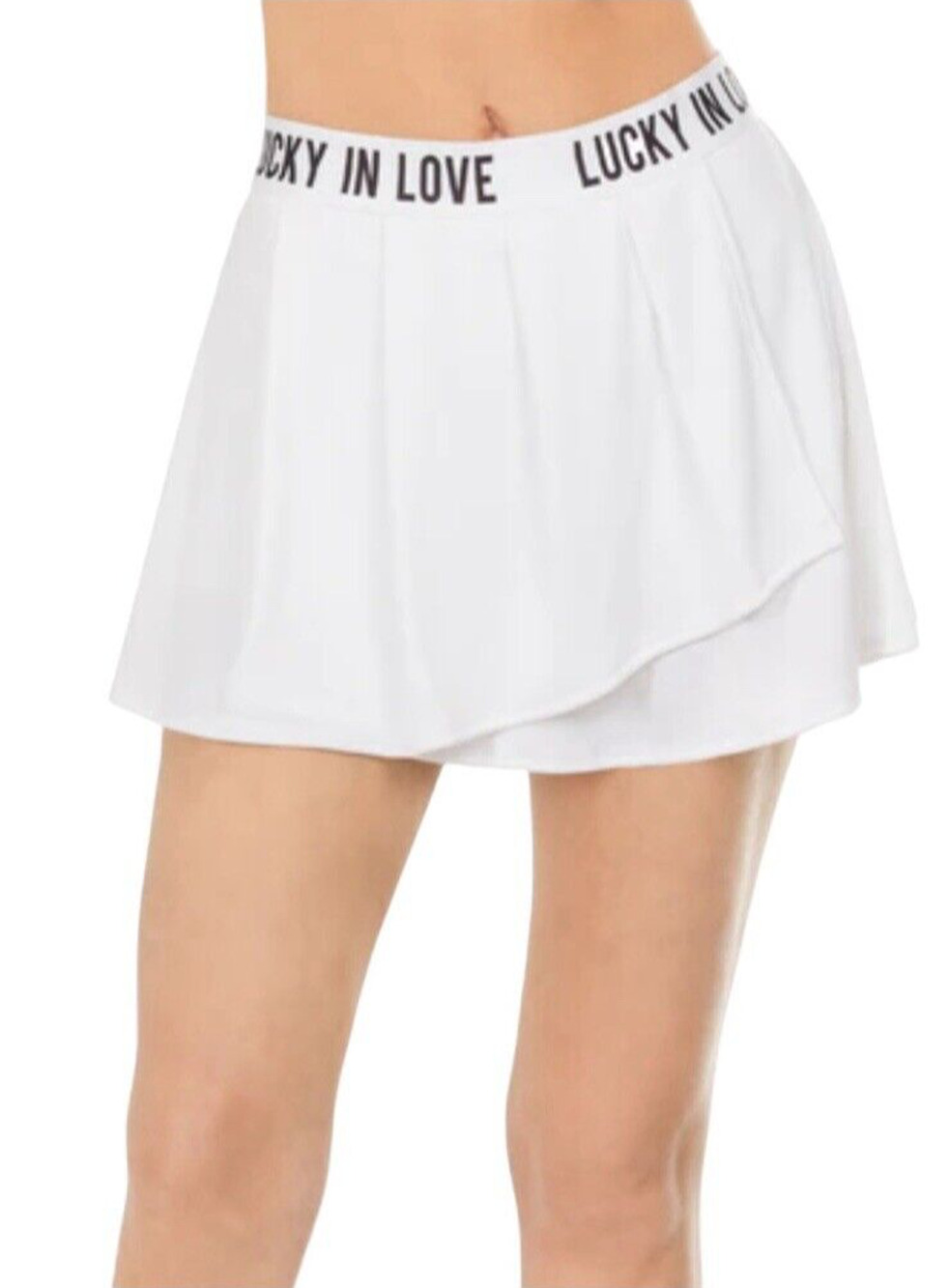 LUCKY IN LOVE Women's Size Large (12) White Black Pull-On Activewear Logo Skort